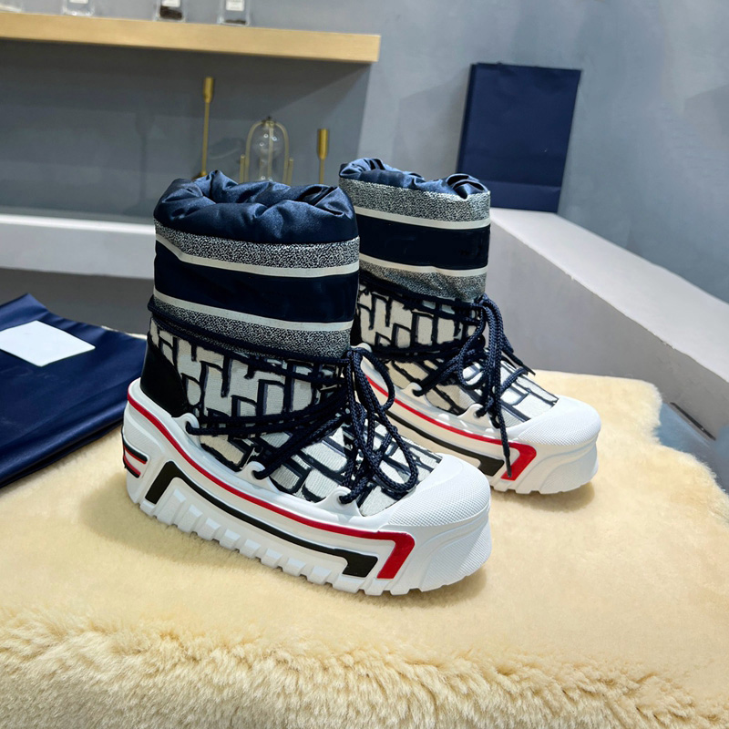 

Fashion Design Snow Ankle Boot High Roman Boots Black White Beige Multicolor Nylon Platform Boot For Womens Three Tone Sole Lady Casual Classic