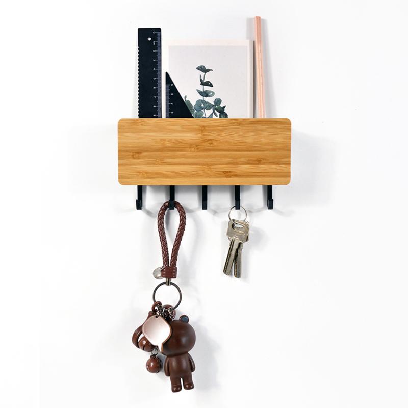 

Space Saving Home Wall Hook Set Storage Rack Wooden Key Hanger Hat Organizer Shelf for Household Bedroom Ornaments