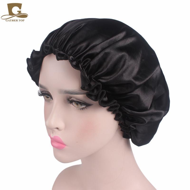 Cheapest Silk Satin Sleep Cap Solid color Breathable Bandana Night Sleeping Turban Hat headwrap Bonnet Women Head Cover for Hair care