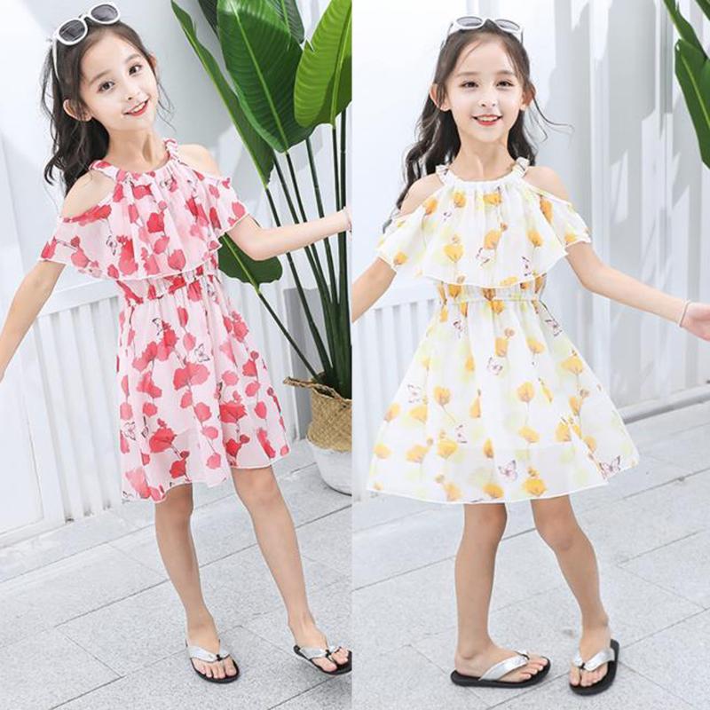 

1-8Y Toddler Kids Baby Girls Leaf Print Floral Sleeveless Chiffon Dress Clothes Newborn clothing neonato abbigliamento E1, As photo