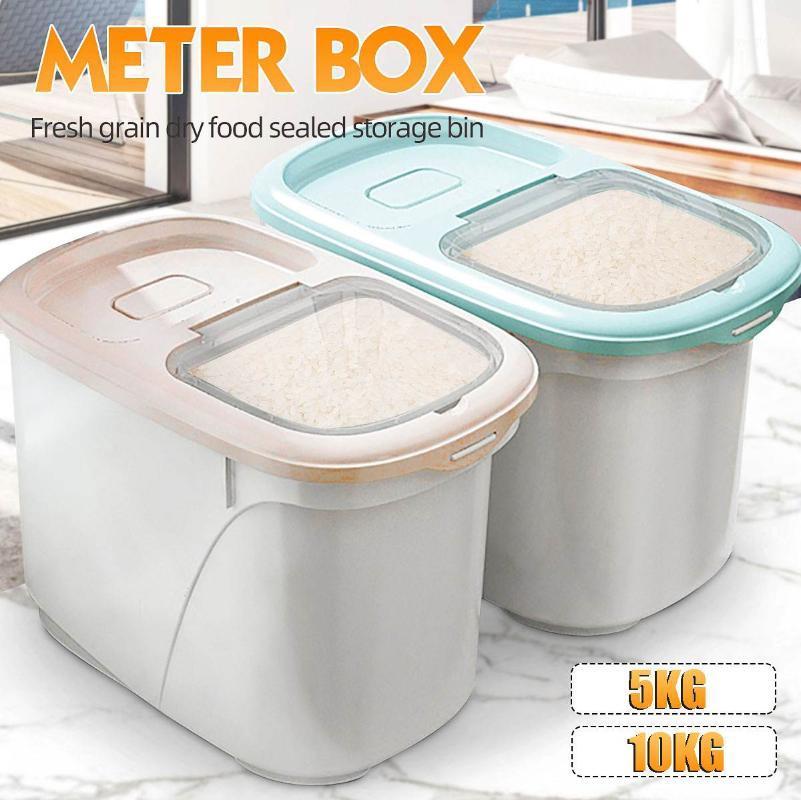 

Rice Container Dispenser Measuring Cup Storage Box Bins Airtight Flour Grain Cereal Container Dust-Proof Kitchen Organizer1