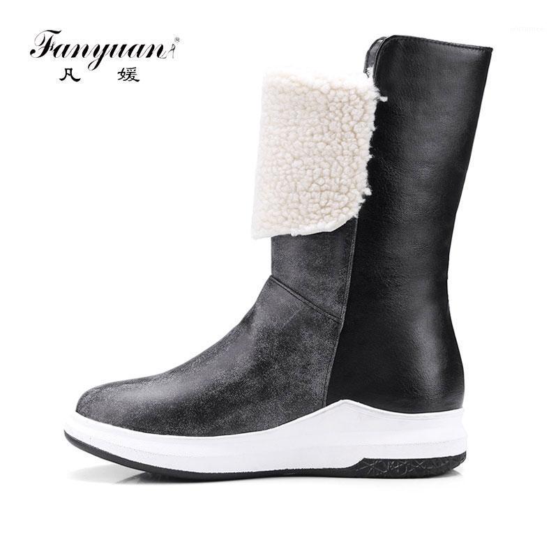 

Fanyuan shoes women 2020 new leisure college style med wedges platform slip-on white boots black size 43 winter ankle boots1