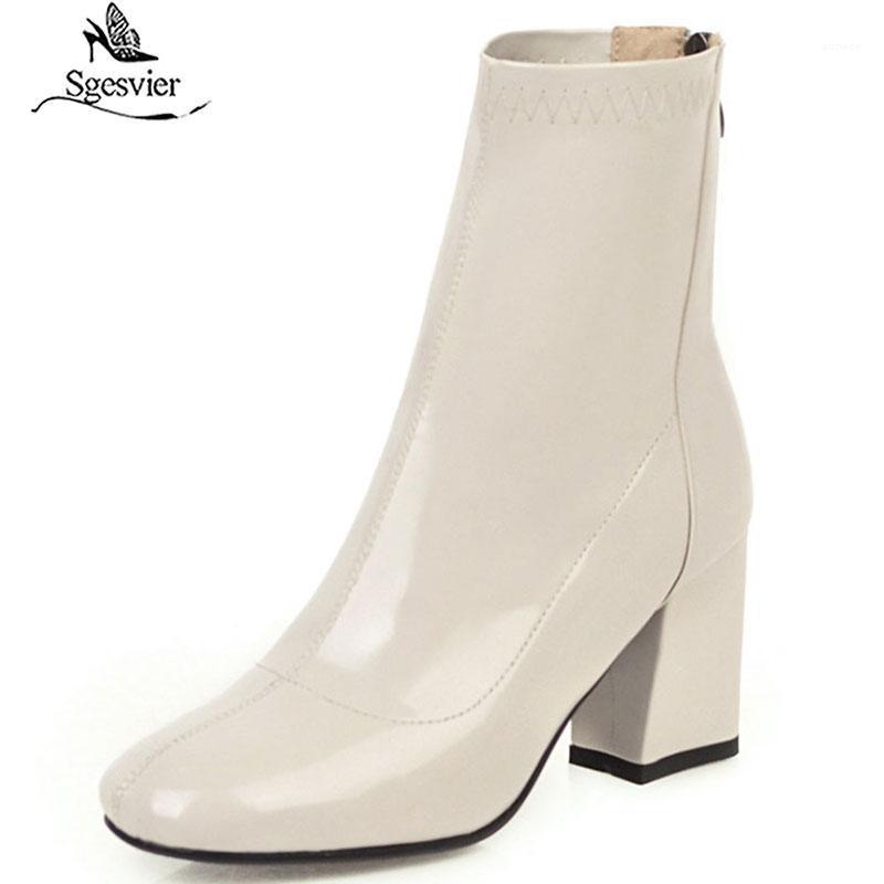 

Sgesvier Plus Size 33-46 Women Short Boots Square Toe Office High Heel Shoes Women Winter Casual Zipper Fur Ankle Boots G7831, Black