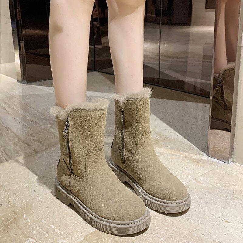 

Ankle Boots Platform Women Shoes 2021 Suede Boots Winter Warm Plush Women Black Khaki Short Booties Botas Mujer