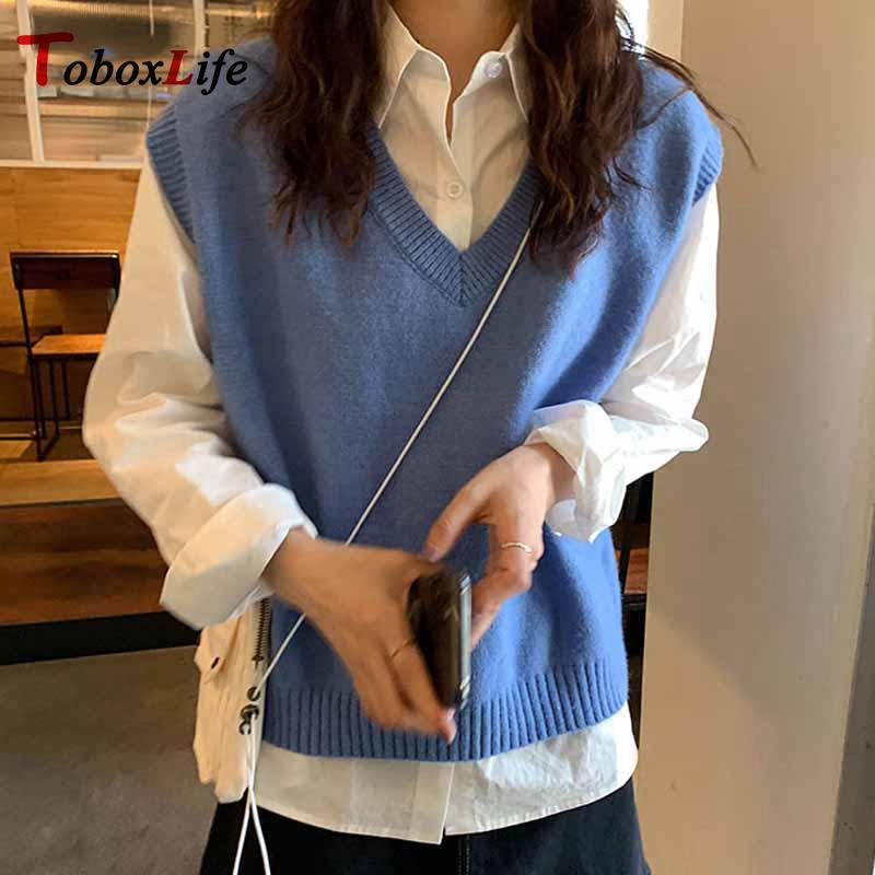 

New Fashion Pullover Sleeveless Women's Vest Sweater V-neck Knitted Vest Women's Sweater Female Autumn Winter Warm Loose Wild, Green