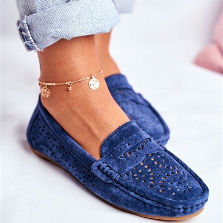 

2021 The New Women Smooth Shoes Ladies'loafers Sweet Flats Cut Suede Sliding Into Breathable Moccasins Ladies O66f, Blue
