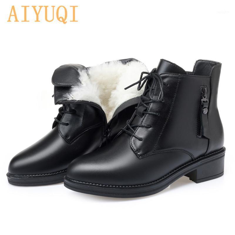 

Short Boots Women Winter Flat Genuine Leather Thick With Boots Ladies Large Size Wool Warm Female1, Black single