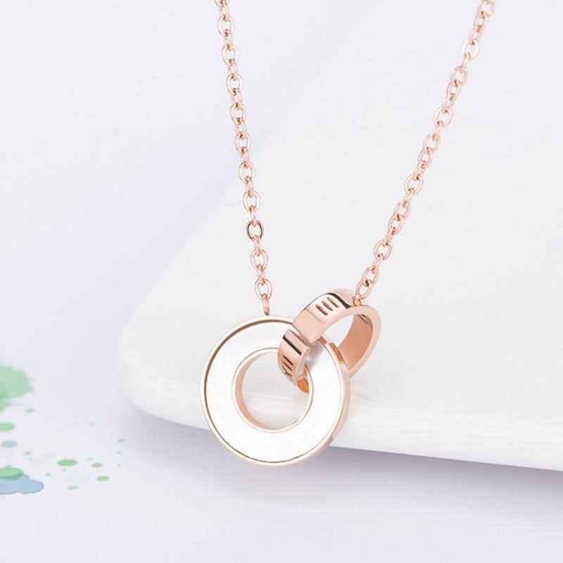 

Fashion round connecting stainless steel pendant necklace rose gold color letter charm necklace women jewelry gift accessories1