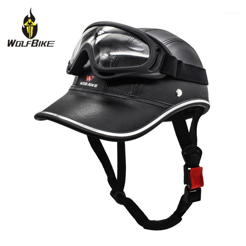 

WOLFBIKE PU Leather Cycling Caps Glasses Sets Equestrian Sports Horse-riding Bike Bicycle Racing Breathable Headwear Protector1, Byj-011b