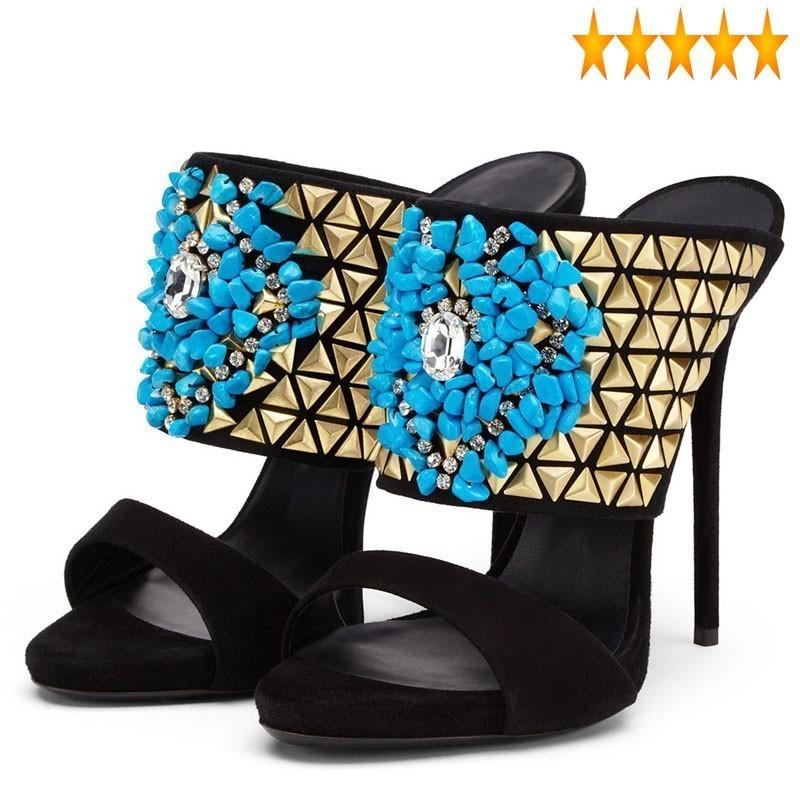 

Summer New Sexy Ladies 2021 Thin High Heel Sandals Sheepskin Genuine Leather Banquet Party Peep Toes Shoes Woman Slip On Pumps, Black