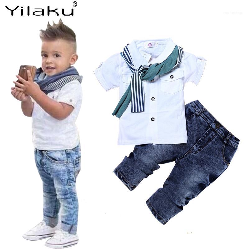 

Yilaku Boys Clothes Summer 3 Pcs Shirt + Jeans + Scarf Boys Clothes Sets Short Sleeve Baby Suit Kids Outfits YY0541, White-
