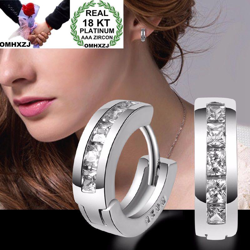 

OMHXZJ Wholesale Personality Fashion Woman Girl Wedding White Gold Square Zircon 18KT Gold White Hoop Earrings YE455