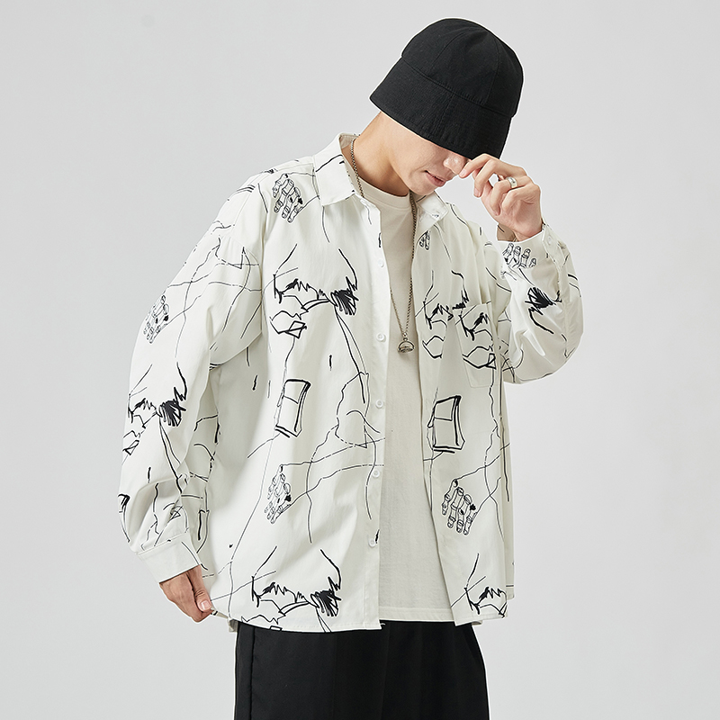 

2021 Brand Spring Autumn Hip Hop Streetwear Long Sleeves New Black White Collar Korea Style Shirt for Men's Harajuku Clothing P6j0, C170 2