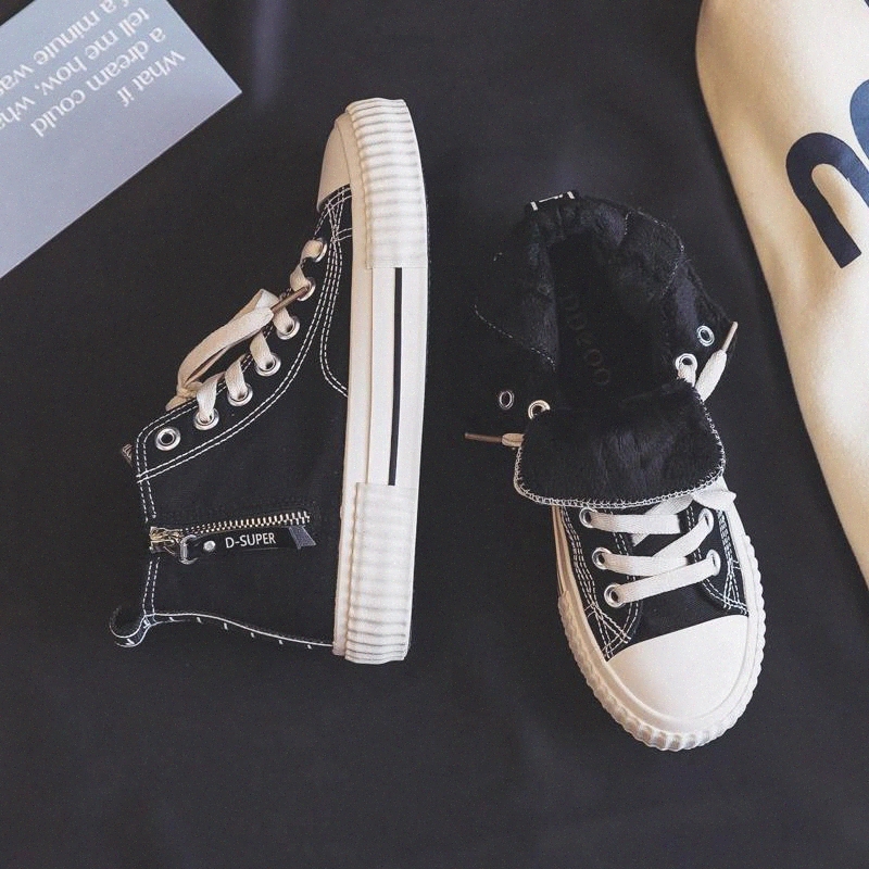 

Fashion Canvas Shoes Women 2020 Winter Warm Plush High-top Platform Ladies Sneakers Wild Casual Flat Shoes Vulcanize Female #cx3J