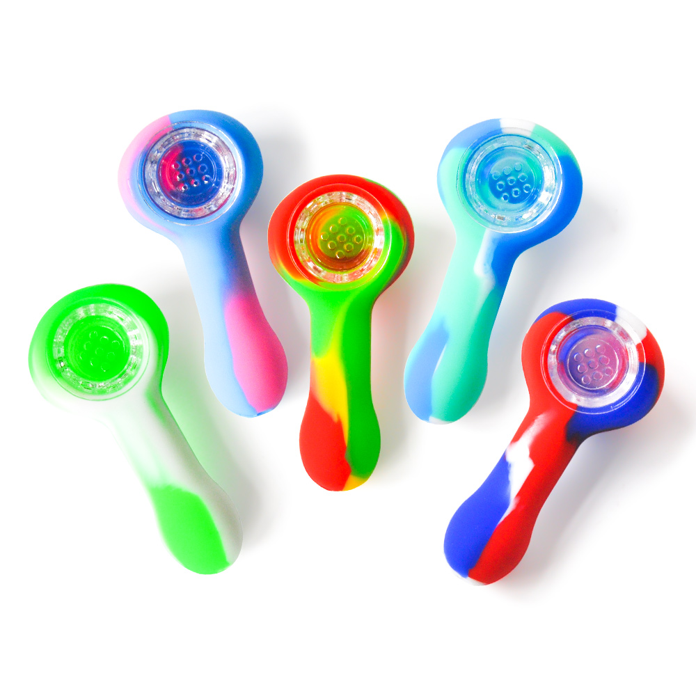 

3.0 Inch Spoon Pipe smoking pipe Silicone Dab Rig Glass Bong Recycler Water Pipes Oil Rigs portable and unbreakable