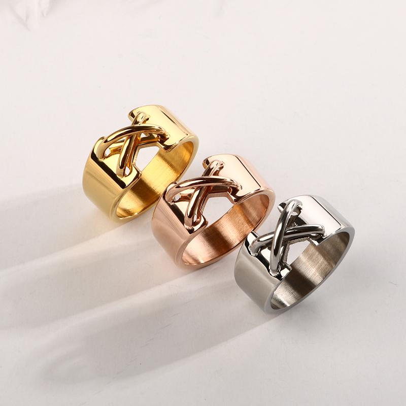 

New Wedding Women Rings Jewelry High Quality Stainless Steel Cross Design Rose Gold Color Rings for Women Anillos Mujer