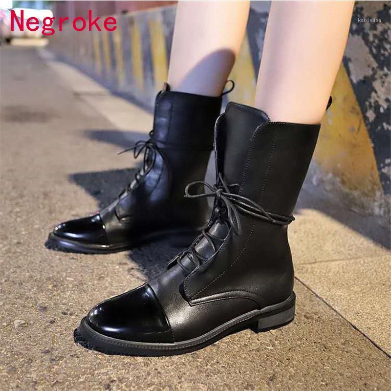 

New Botas Women Motorcycle Ankle Boots Female Lace Up Platforms Autumn Winter Black Leather Oxford Shoes Woman 2020 Botas Mujer1