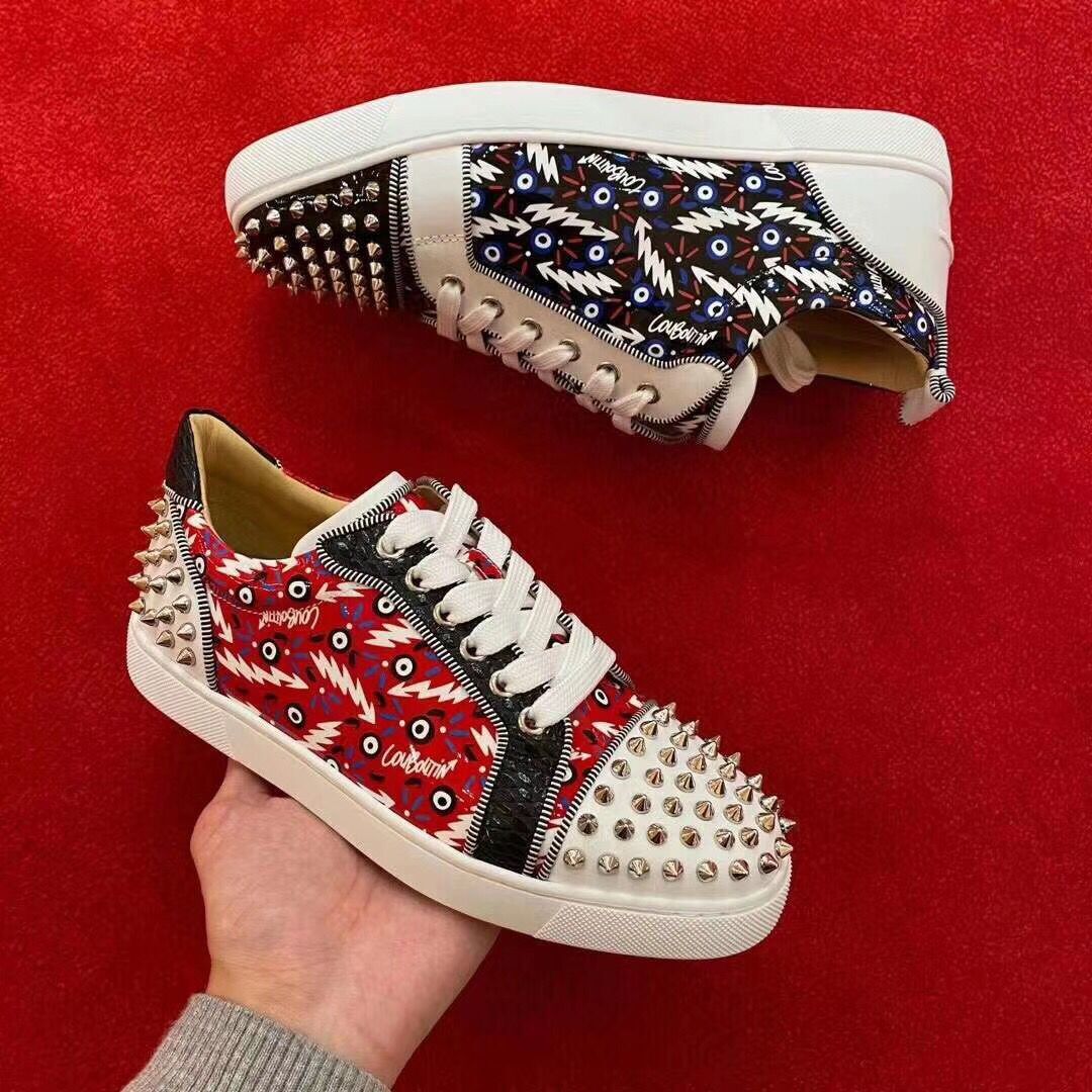 

With Box] Luxurious Design Low Top Spikes Junior Sneakers Shoes Men's Brands Red Bottom Casual Walking Flats Party Wedding Traniner EU35-47, 11