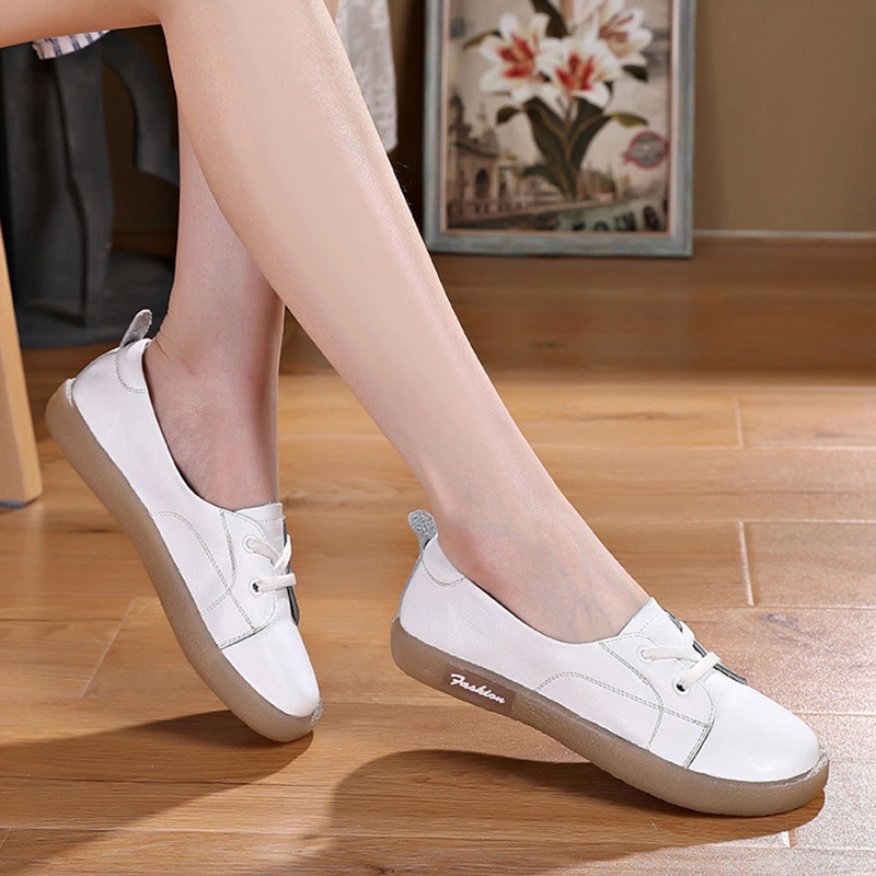 

2020 Fashion Genuine Leather Shoes Women Flats Loafers Cow Leather Woman Casual Shoes Black White Thick Sole 2.5cm A2342 #HI05