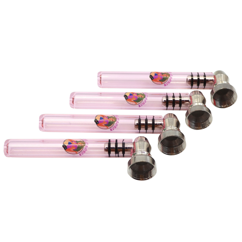 

Pink girl smoking glass pipe portable glass metal pipes