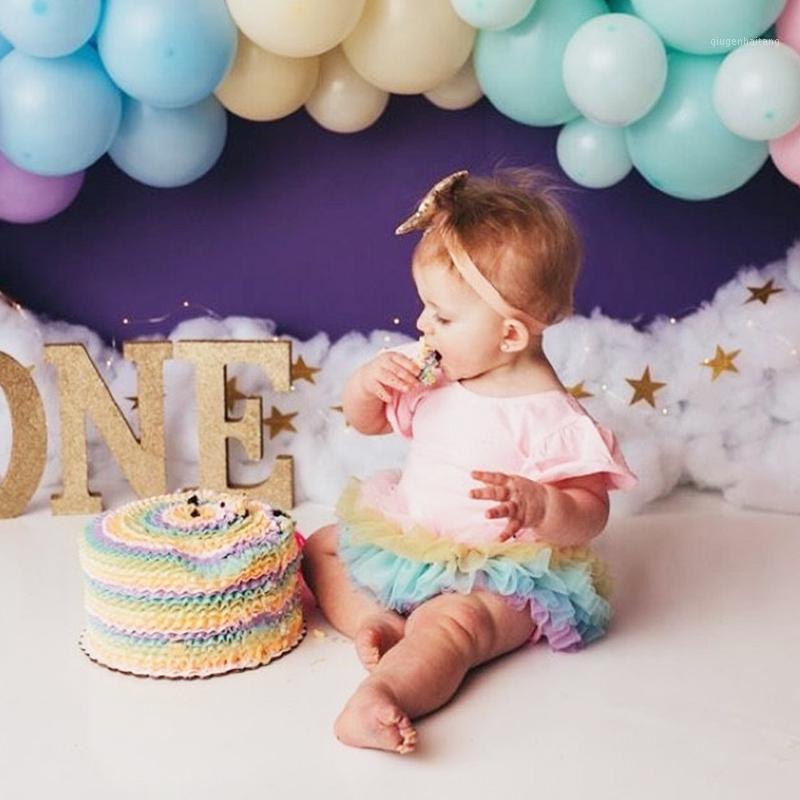 

New Arrival Baby Girls Pink Cotton Bow Back Hollow Romper+Rainbow Mesh Shorts Dress 0-24M Party Wear Brithday photography Set1, As pic