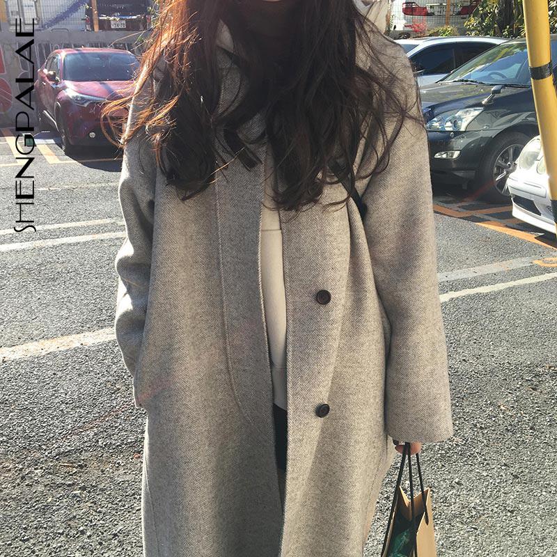 

SHENGPALAE 2020 Korean Autumn And Winter Women's Overcoat Temperament Lapel Invisible Buckle Waistband Long Woolen Coat ZC133, Picture color