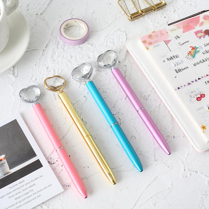 

Heart-shaped Scepter Ballpoint Diamond Crystal Pen Gem Pen Metal Ballpoint For School Office Stationery Supplies Student Gift, 1pcs gold pen