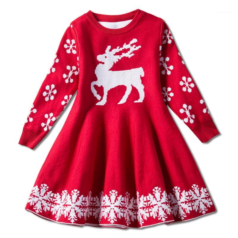 

Girl's Dresses Kids For Girls Long Sleeve Deer Snowflake Print Dress Year Costume Princess Christmas Clothes Vestidos1, A1