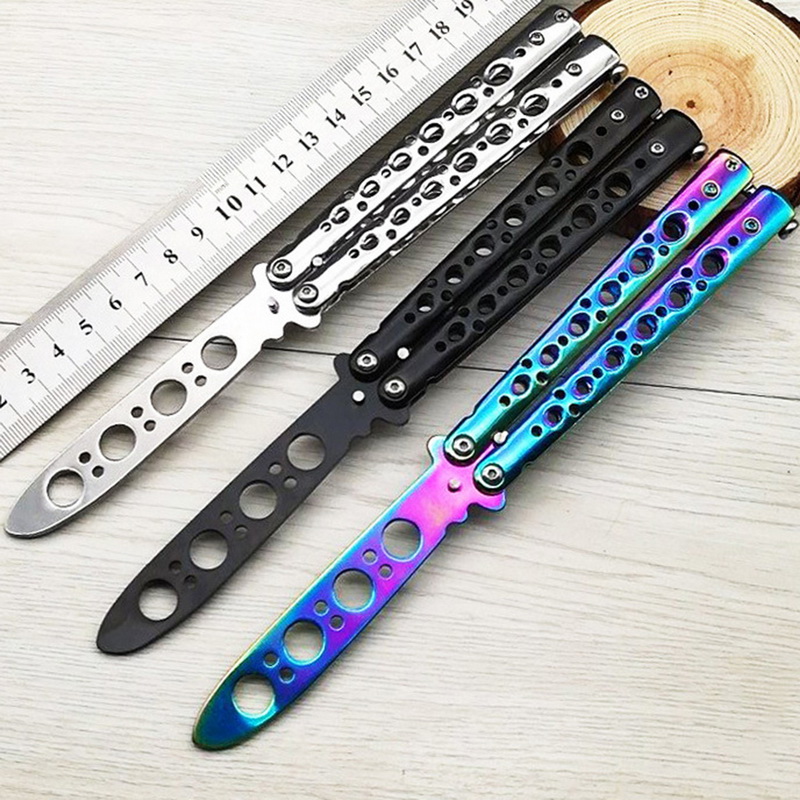 

Colorful Stainless Steel Knife Butterfly Training Knife Outdoor Competition Knife Blunt Tool No Blade Balisong Trainer
