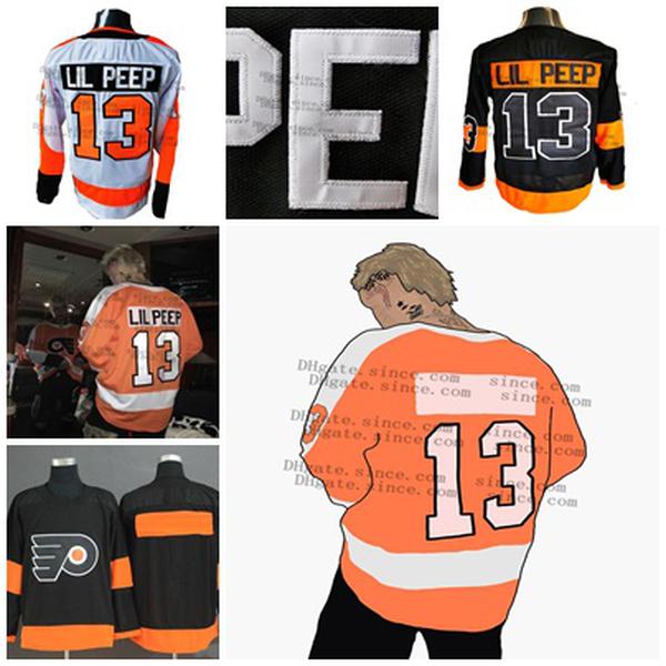 

Mens Fashion Stars Custom 13 Lil Peep Philadelphia Flyers Hockey Jerseys Women Youth Stitched Any Name and Number Jersey Orange Black White, As
