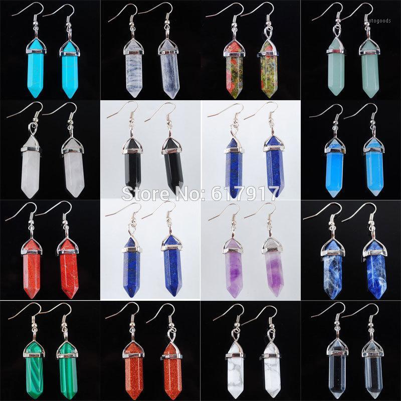 

Free Shipping Fashion Gem Stone Hexagonal Beads Dangle Earrings Pair Jewelry TBR3111