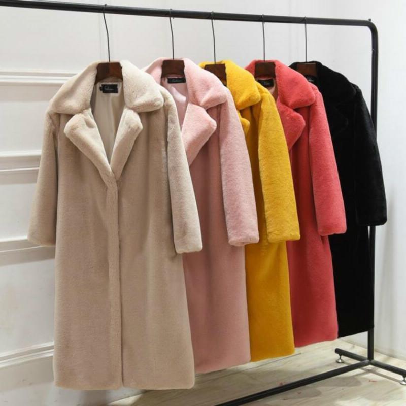 

Plush Fur Coat Winter Women Thick Warm Elegant Oversized Faux Coats Fashion 2021 Casual Solid Fake Fur Long Coat Ladies, Black
