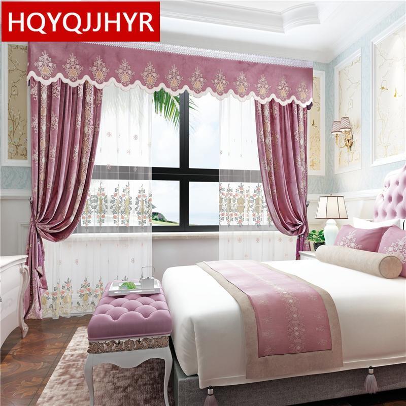 

Top luxury pink velvet Embroidered blackout curtains for Living Room Deluxe princess style high quality curtains for Bedroom1, Tulle