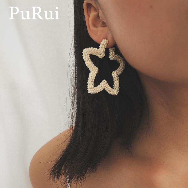 

Big Star Hoop Earrings Multi Color Beads Flower Circle Earrings Boho Ethnic Statement for Women Dangles Jewelry