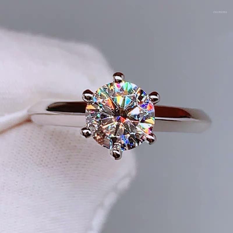 

With Certificate Luxury Real 18K White Gold Pt Silver 925 Ring Natural 2.0ct Gemstone Zirconia Diamond Wedding Band Rings Women1, Golden;silver