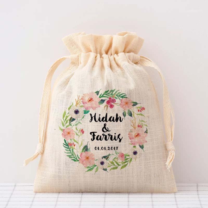 

50PCS Custom Bride bridegroom name date Drawstring Bag Personalized logo candy Bag Gift Packaging Wedding Gifts for Guests1