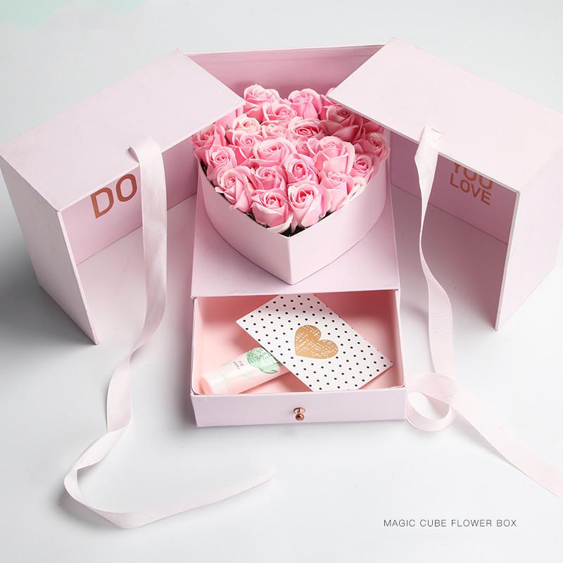 

New Magic Cube Flower Boxes Double Layers Florist Gift Packaging Box 24x24x22cm Florist Gift Packaging Box Bouquet Holders