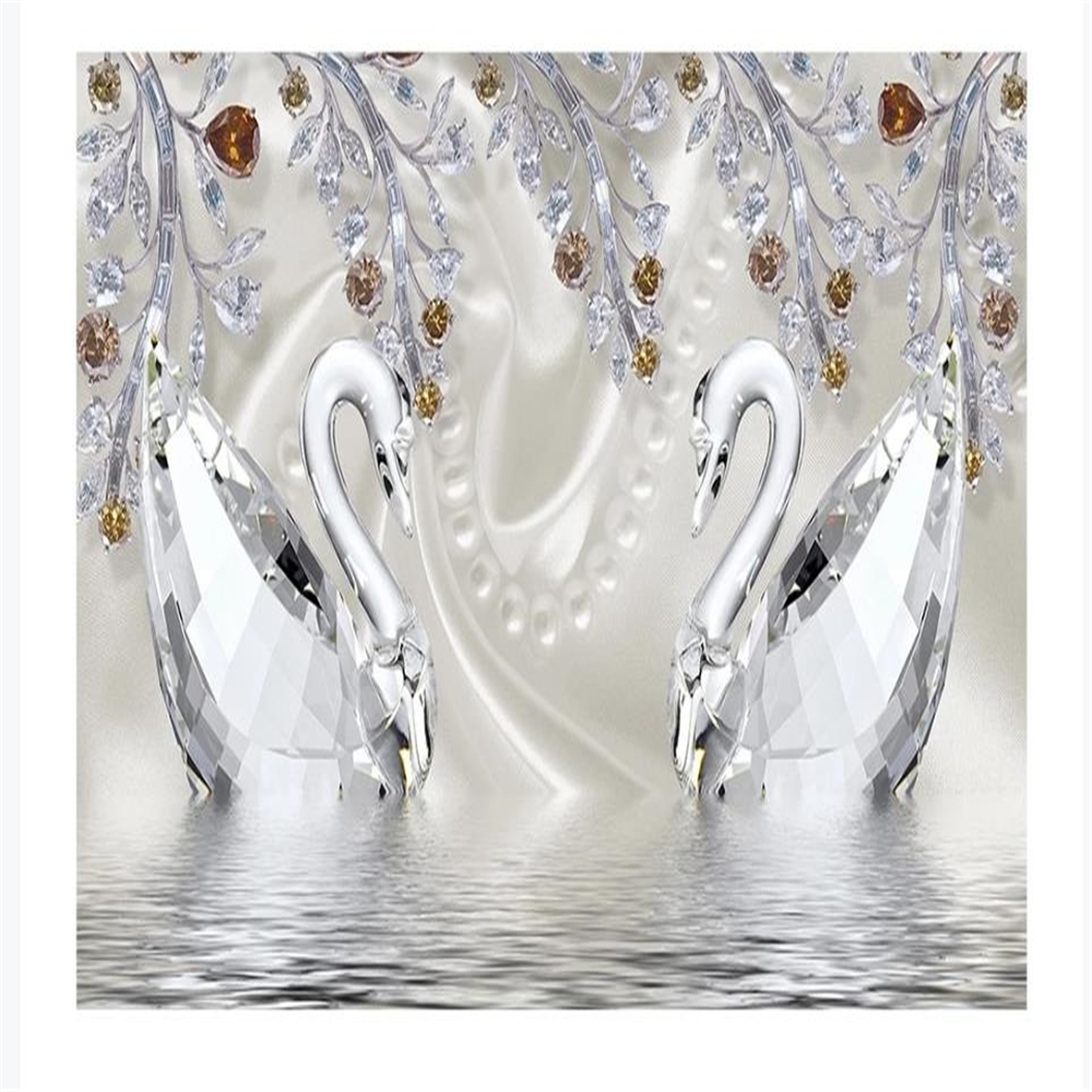 

3d stereoscopic wallpaper Crystal Diamond Swan Lake Romantic Beautiful Jewelry wallpapers TV Background Wall, Sliver