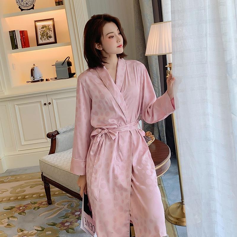 

Women Kimono Robe Long Sleeve Homewear Nightgown Home Clothing Satin intimate Lingerie Spring Autumn New Sleepwear Nightwear, White