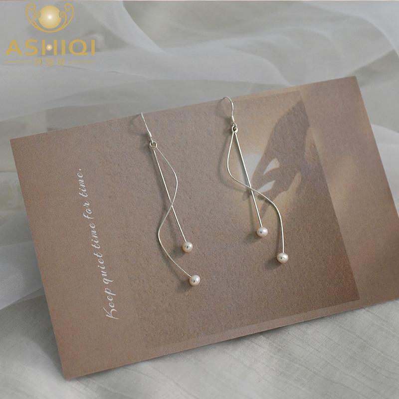 

Dangle & Chandelier ASHIQI Natural Freshwater Pearl 925 Sterling Silver Earrings Temperament Long Pendant Simple Personality Fashion Jewelry