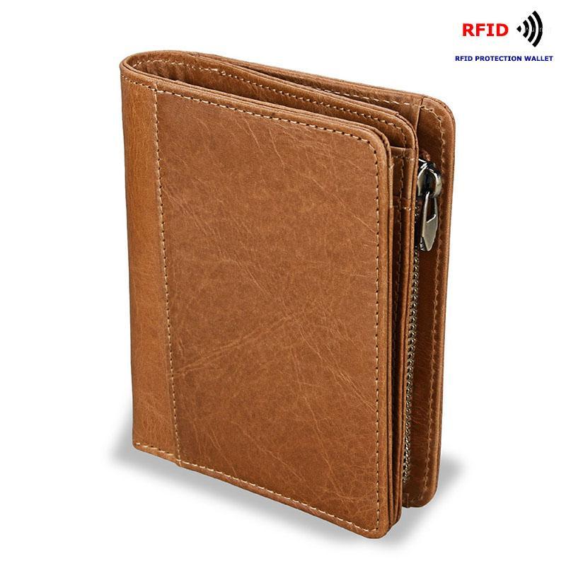 

Genuine Leather Mens Wallet Cowhide Men Wallets Male Short Purse Zipper Coin Pocket Anti Small Wallet Men Walet1, Brown