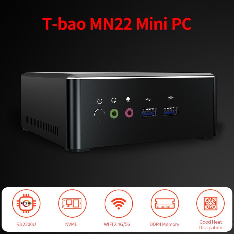 

T-bao MN22 Mini PC AMD Ryzen 3 2200U 16GB RAM 512GB M.2 NVNE SSD Radeon Vega 3 Graphics Mini PC for Home Office