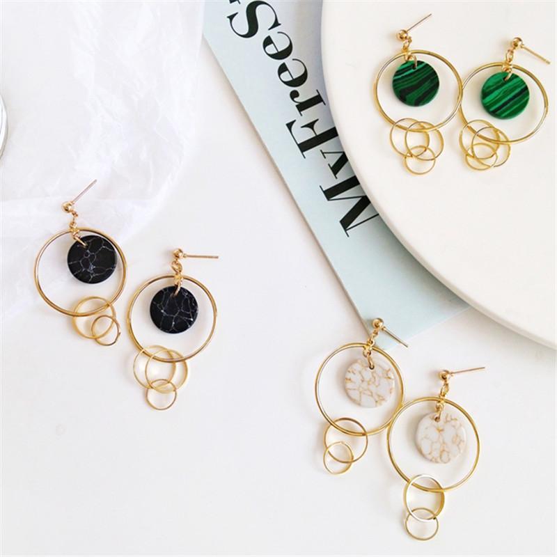 

Fashion temperament eardrop exaggerated personality contracted female earrings Geometric malachite green earrings1