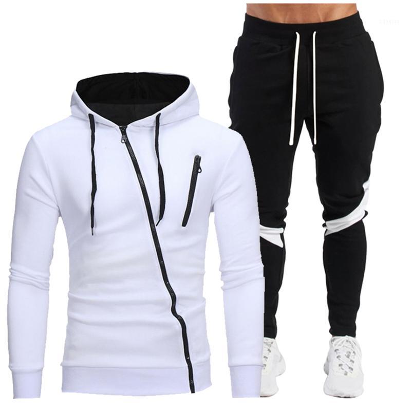 

2020 winter fashion casual men's zipper sweater + stitching trousers suit fashion sports men's 2 solid color casual suits1, 17