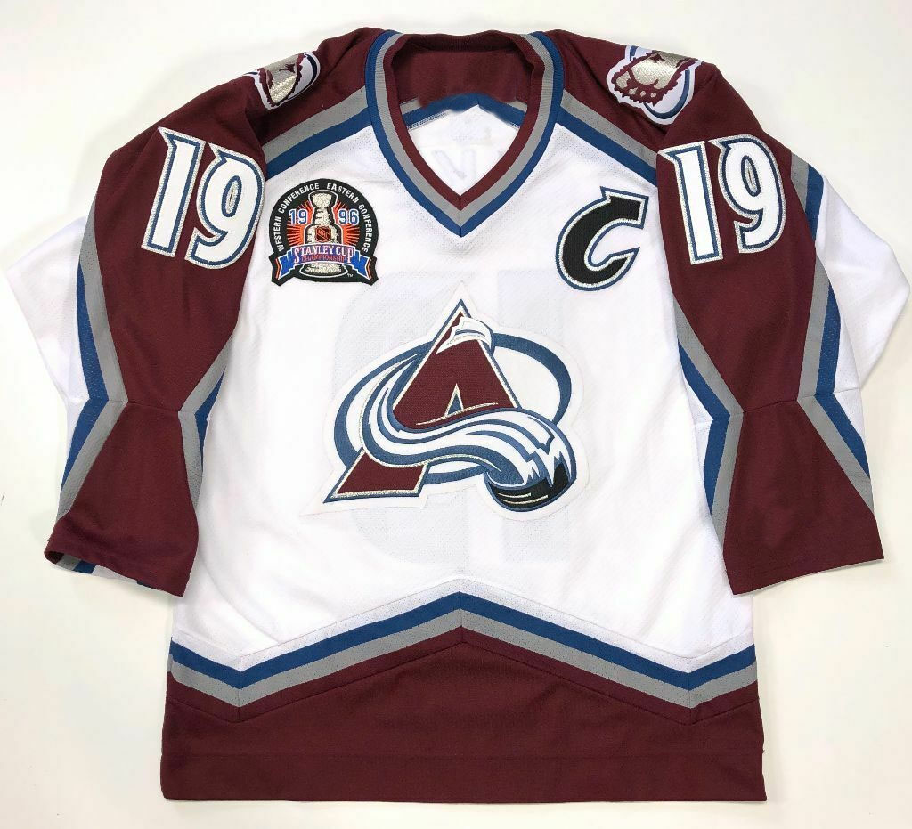

Vintage 1996 Stanley Cup Joe Sakic Colorado Avalanche White Embroidered Hockey Jerseys Customize any Name and digit jersey, Black