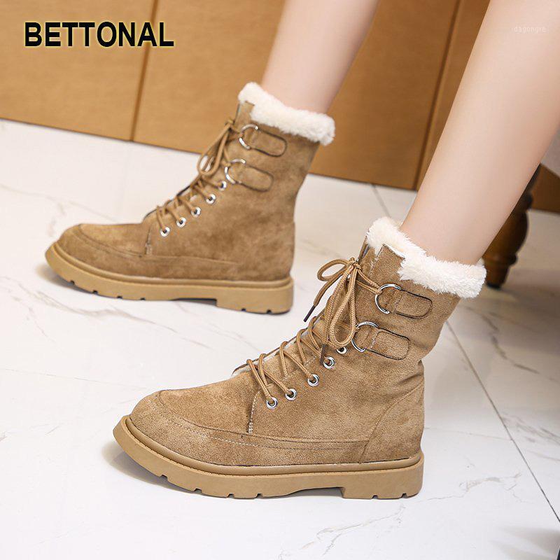 

BETTONAL fashion Mid-Calf women boots 2020 news shoes for women 2020 casual female With fur women's flat boot Keep warm1, Black