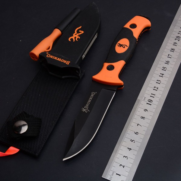 

High Hardness Browning Fixed Blade Knife 440C Stainless Steel Black Titanium Hunting Knife for Outdoor Survival Tactical Combat EDC Tool