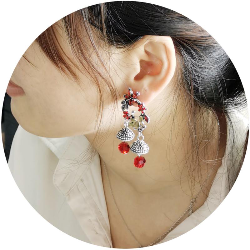 

Vintage Egypt leaves flower earrings female ethnic style bells multi color beaded tassel hollow earrings Boho gypsy Jewelry