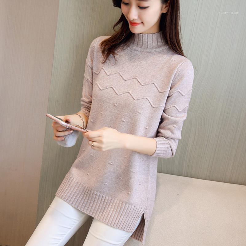 

2020 New Autumn Winter Women Half Turtleneck Knitted Sweater Pullover Female Full Sleeve Slim KniJumper Tops X8511, Beige