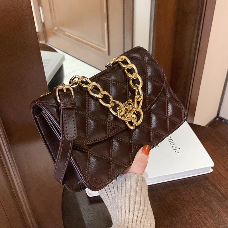 

Diamond Lattice Crossbody Bag For Women Design 2021 Trendy Leather Chain Shoulder Bag Small Winter Handbag Sac Hand, Black